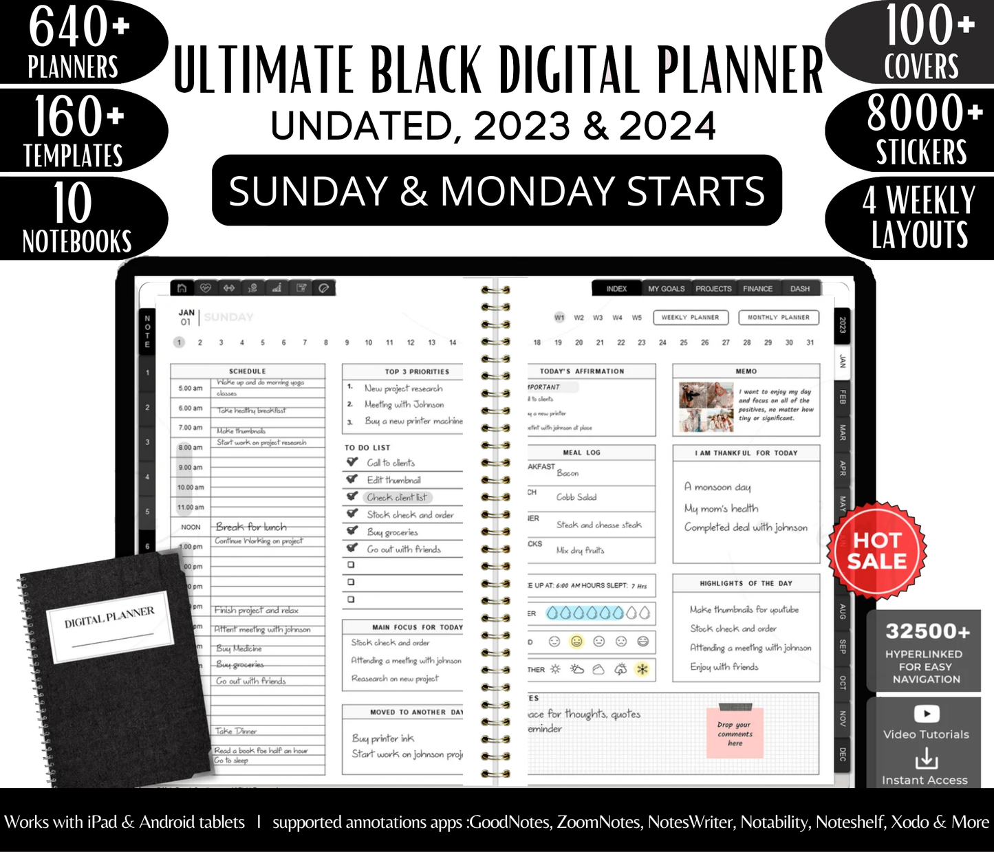 The Ultimate Black Digital Planner 2023, 2024 & Undated